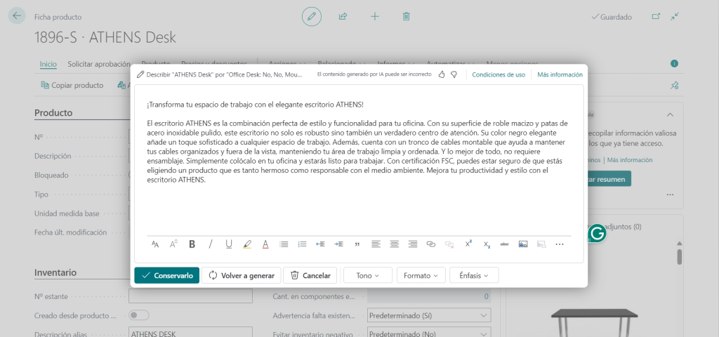 marketing text draft dynamics 365 business central