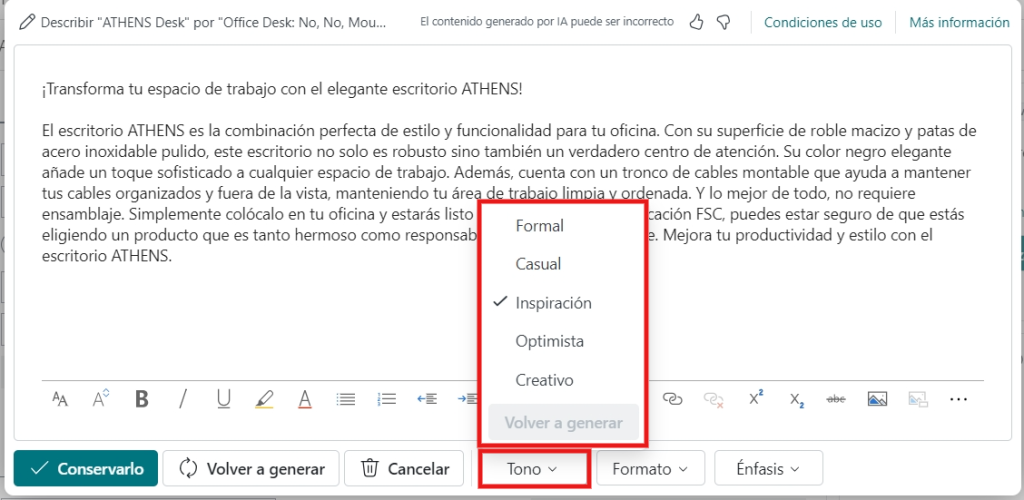 copilot emphasis on product card dynamics 365 business central 2