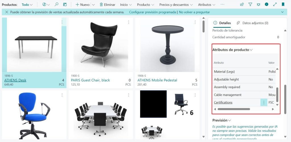 product cards in dynamics 365 business central