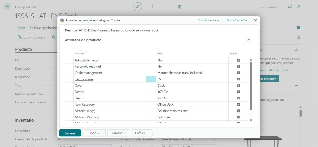 product attribute list in dynamics 365 business central