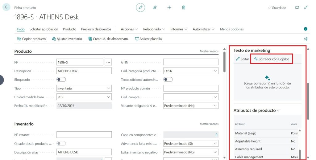 product card in dynamics 365 business central