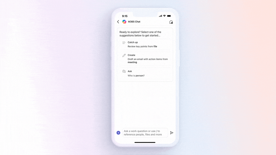 Haz preguntas en el chat de Microsoft 365 sobre tus órdenes de trabajo en Microsoft Teams móvil 1