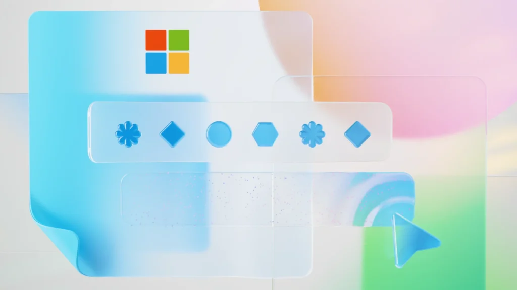 Abstract design with the Microsoft logo and a bar showing geometric symbols simulating password characters.
